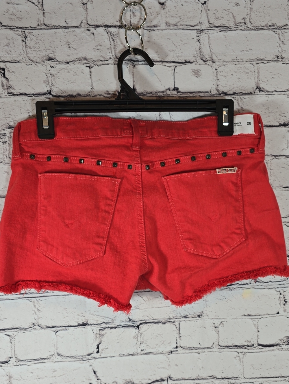 Hudson Jeans 'Amber' Red Studded Frayed Hem Denim Shorts Size 28 - Picture 5 of 10